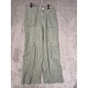 Thread & Supply Olive Green Linen Blend Wide Leg Cargo Pants XS Baggy Grunge
